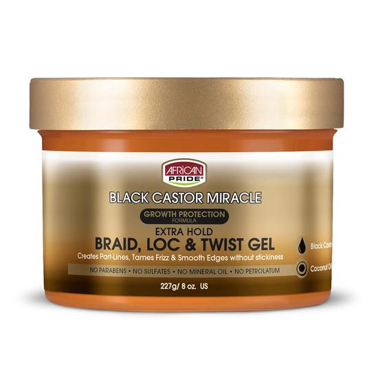 African Pride Black Castor Miracle Braid, Loc & Twist Gel Growth Protection 227 g