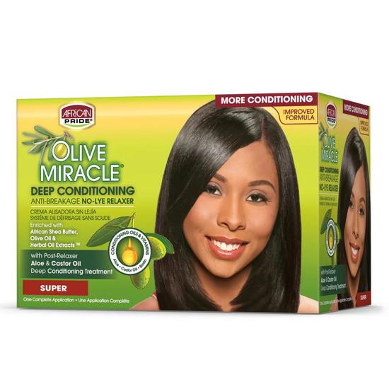 African Pride Olive Miracle Anti Breakage Deep Conditioning No Lye Relaxer Super 1 Application Kit