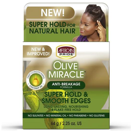 African Pride Olive Miracle Anti-Breakage Super Hold Smooth Edges Hair Gel 64 g