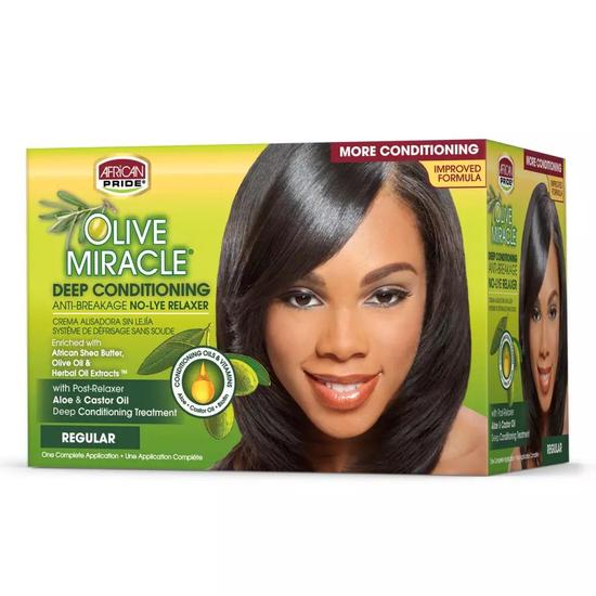 African Pride Olive Miracle AntiBreakage Deep Conditioning Regular NoLye Relaxer 1 Application Kit / Regular