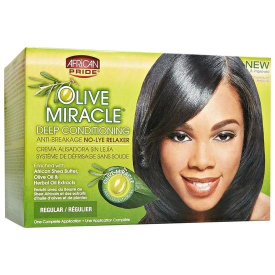 African Pride Olive Miracle Deep Conditioning Anti-Breakage No-lye Relaxer 1app, regular