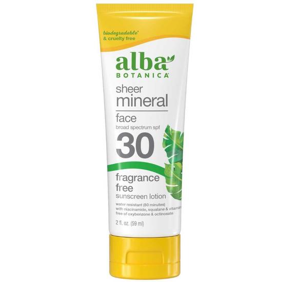 Alba Botanica Sheer Mineral Face Fragrance Free Sunscreen Lotion SPF 30 59ml