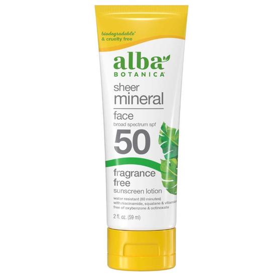 Alba Botanica Sheer Mineral Face Fragrance Free Sunscreen Lotion SPF 50 59ml