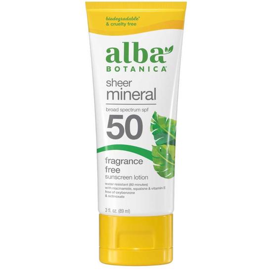 Alba Botanica Sheer Mineral Fragrance Free Sunscreen Lotion SPF 50 89ml