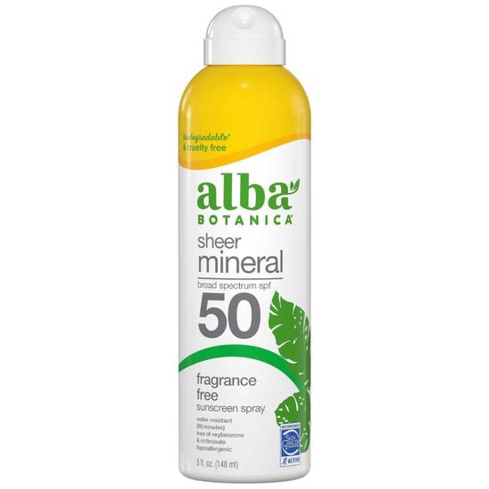 Alba Botanica Sheer Mineral Fragrance Free Sunscreen Spray SPF 50 148ml