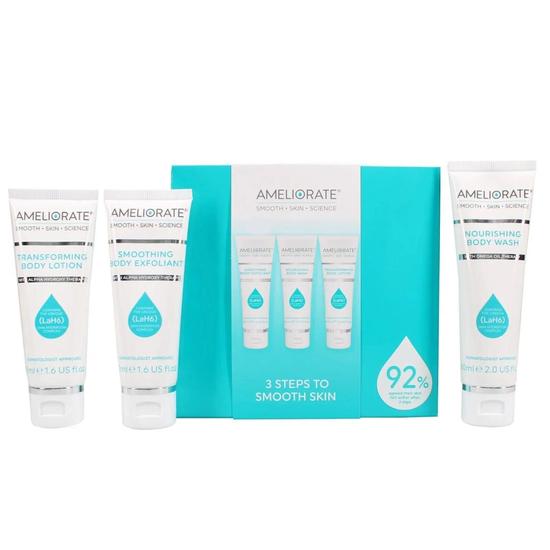 AMELIORATE 3 Steps To Smooth Skin Set Body Wash & Lotion With Body Exfoliant Kit