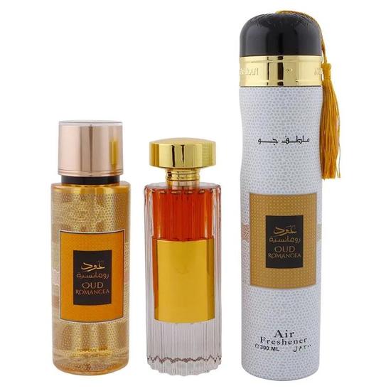 Ard Al Zaafaran Oud Romancea Gift Set Eau De Parfum 100ml + Perfume Mist 250ml + Air Freshener 300ml