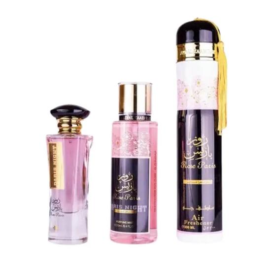 Ard Al Zaafaran Rose Paris Night Gift Set Eau De Parfum 100ml + Perfume Mist 250ml + Air Freshener 300ml