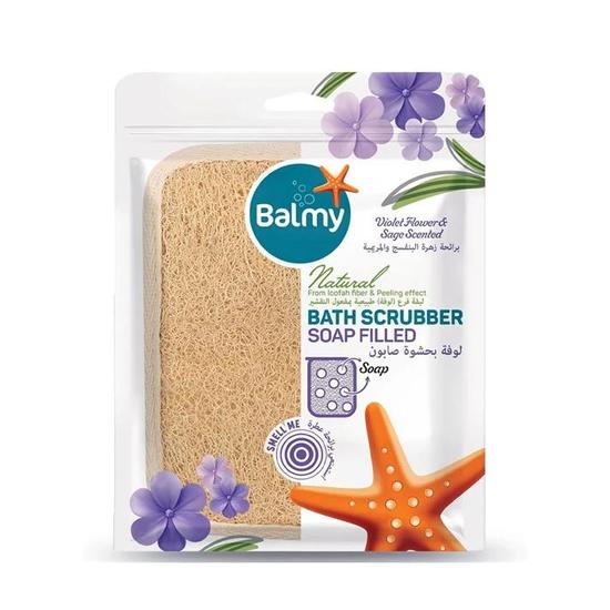 Balmy Naturel Bath Scrubber Violet Flower & Sage Scented Soap Filled