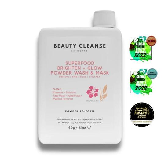 Beauty Cleanse Superfood Powder Cleanser, Mask & Exfoliant Brighten + Glow Multipurpose