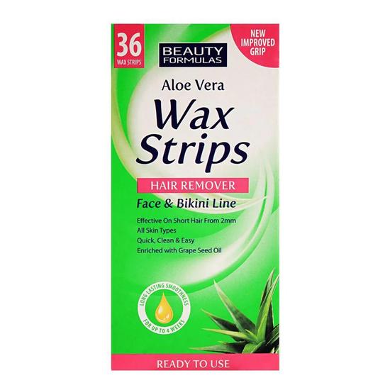 Beauty Formulas Aloe Vera Hair Remover Wax Strips Face & Bikini 36 Wax Strips