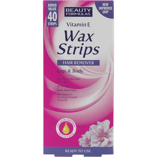 Beauty Formulas Hair Removal Wax Strips Legs & Body 40 Strips