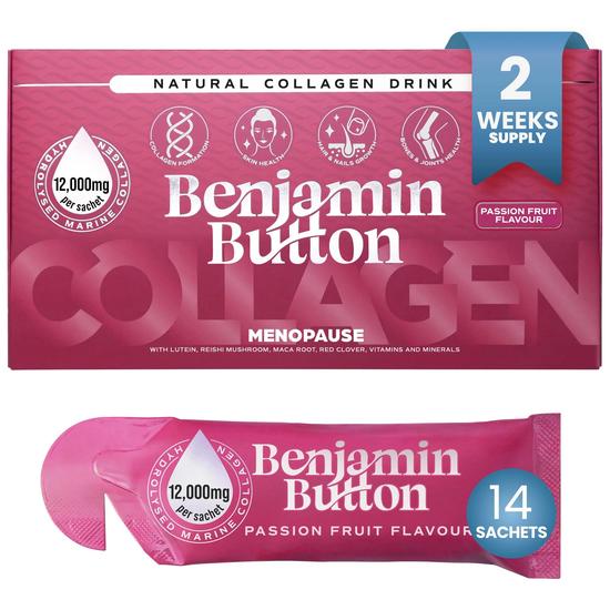 Benjamin Button Menopause Collagen Passionfruit Sachets 12,000mg Marine Collagen With Red Clover, Vitamins & Maca