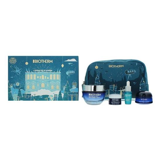 Biotherm Blue Therapy Gift Set: Pro-Retinol Cream 50ml Plankton Elixir Serum 7ml Eye Cream 5ml Night Cream 15ml + Pouch 4 Piece