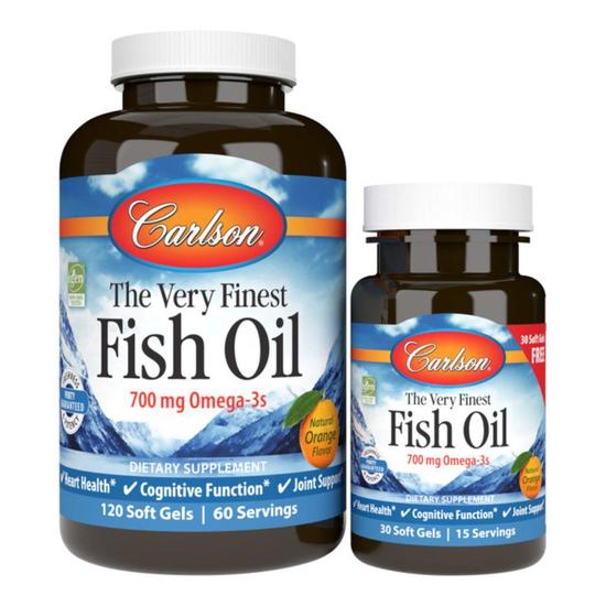 Carlson Labs The Very Finest Fish Oil 700mg Omega-3 Natural Orange Softgels + 30 120 Softgels