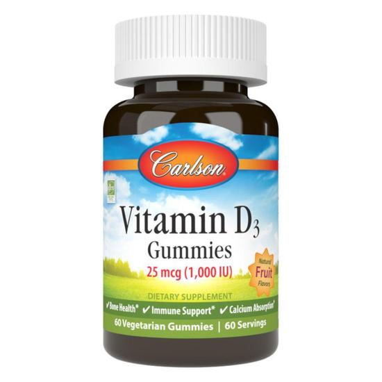 Carlson Labs Vitamin D3 1000iu Natural Fruit Gummies 60 Gummies