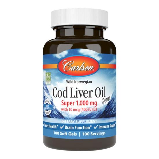 Carlson Labs Wild Norwegian Cod Liver Oil Gems 1000mg Softgels 100 Softgels