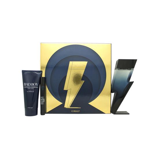 Carolina Herrera Bad Boy Cobalt Gift Set 100ml Eau De Parfum + 100ml Shower Gel + 10ml Eau De Parfum