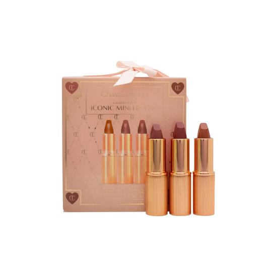 Charlotte Tilbury Iconic Mini Lip Trio Gift Set 1.5g Pillow Talk Nude Pink Lipstick + 1.5g Walk Of No Shame Berry Rose Lipstick