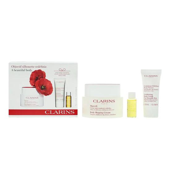 Clarins A Beautiful Body Gift Set: Body Cream 200ml Exfoliating Cream 30ml Tonic Body Oil 10ml 3 Piece