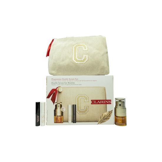 Clarins Double Serum Eye Gift Set 20ml Double Serum Eye + 3ml Wonder Perfect 4d Mascara + 3ml SOS Lashes Serum + Bag