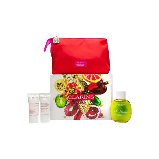 Clarins Eau Extraordinaire Gift Set 100ml Eau Extraordinaire + 100ml Revitalising Silky Body Cream + 30ml Revitalising Shower Milk + Bag