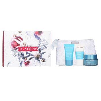 Clarins Hydration Collection: Hydra-Essentiel Silky Cream + Fresh Scrub + SOS Hydra Mask + Pouch 3 products +pouch