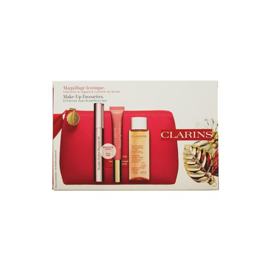 Clarins Make-Up Favourites Gift Set 50ml Cleansing Micellar Water + 8ml Wonder Perfect Mascara 4d Black + 12ml Natural Lip Perfector + Pouch