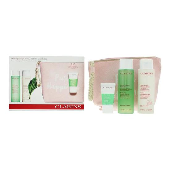 Clarins Perfect Cleansing Combination To Oily Skin Gift Set: Cleansing Milk Toning Lotion 4 Piece