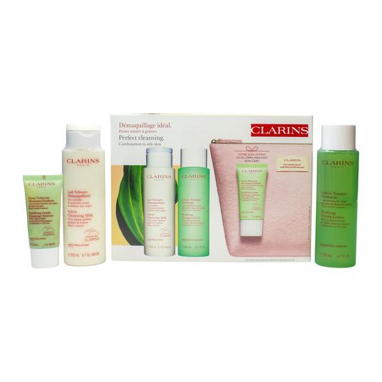 Clarins Perfect Cleansing Kit For Combination To Oily Skin Gift Set 200ml Velvet Cleansing Milk + 200ml Purifying Toning Lotion