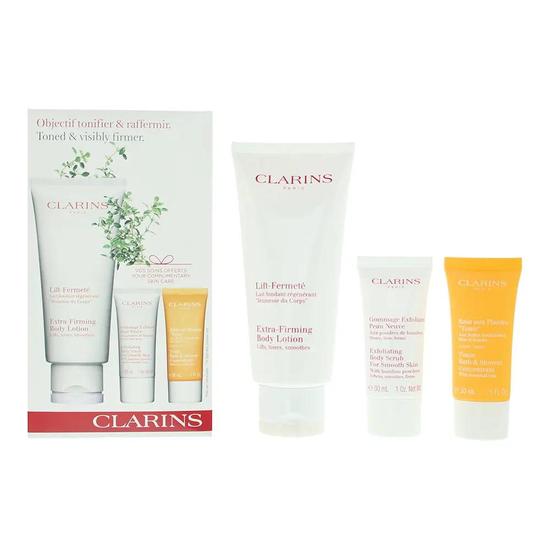 Clarins Toned Visibly Firmer Gift Set: Body Lotion 200ml Body Scrub 30ml Tonic Bath Shower 30ml 3 Piece