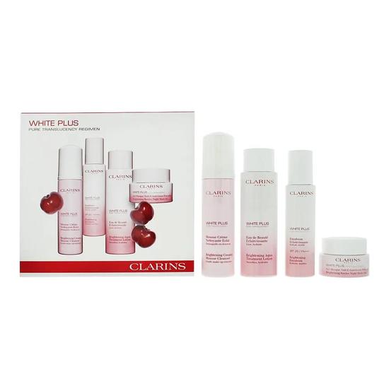 Clarins White Plus Gift Set: Mousse Cleanser 150ml -Brightening Emulsion Spf 20 75ml Revive Night Mask-Gel 50ml Brightening Lotion 200ml 4 Piece