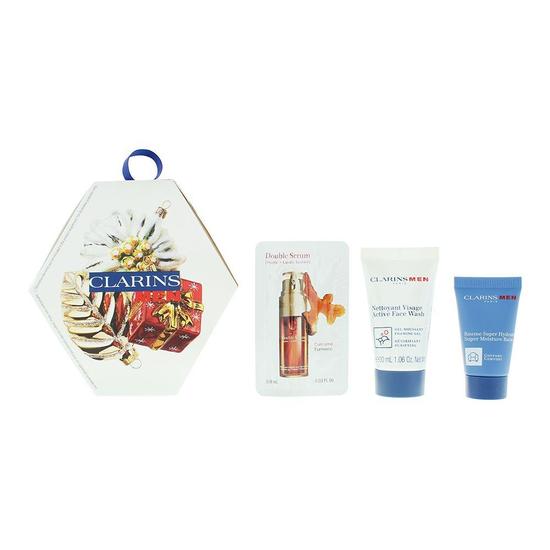 ClarinsMen Gift Set Moisturising Balm 12ml, Facial Cleanser 30ml + Double Serum 30ml