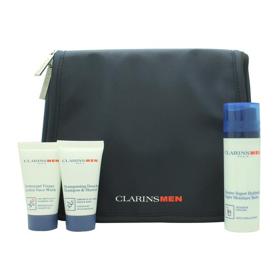 ClarinsMen Hydrate Gift Set 50ml Super Moisture Balm + 30ml Shampoo & Shower Gel + 30ml Active Face Wash