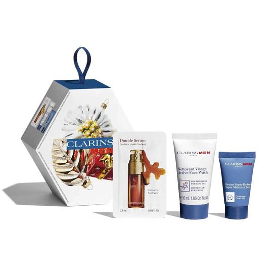 ClarinsMen Recruit Gift Set: Super Moisturising Balm 12ml Double Facia Serum 0.9ml Facial Cleanser 30ml 3 Piece