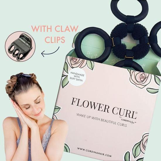 Cordina Hair Satin Flower Curl + Claw Clips 4 Rings Medium Hair