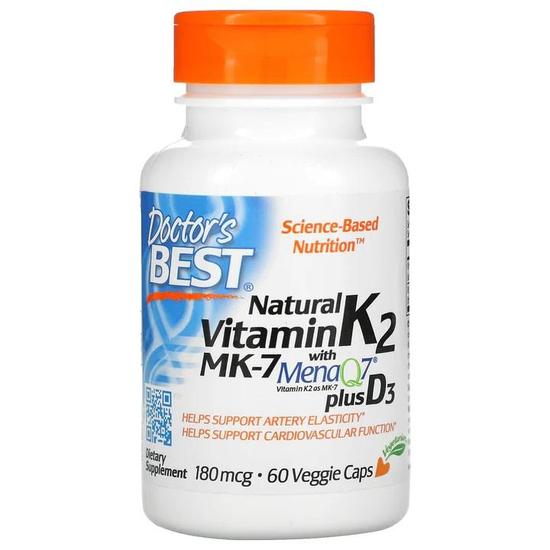 Doctor's Best Natural Vitamin K2 MK7 With MenaQ7 Plus D3 180mcg Vegicaps 60 Vegicaps