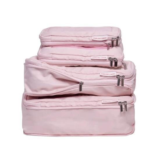 Donna May London Compression Packing Cubes Set Of 4 Pink With Red Stripe Interior