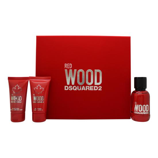 Dsquared2 Red Wood Gift Set 50ml Eau De Toilette + 50ml Body Lotion + 50ml Shower Gel