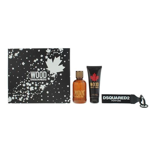 Dsquared2 Wood Eau De Toilette 100ml, Shower Gel 100ml + Key Ring Gift Set 100ml