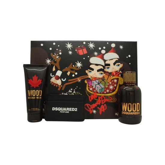 Dsquared2 Wood For Him Gift Set 100ml Eau De Toilette + 100ml Shower Gel + Key Ring