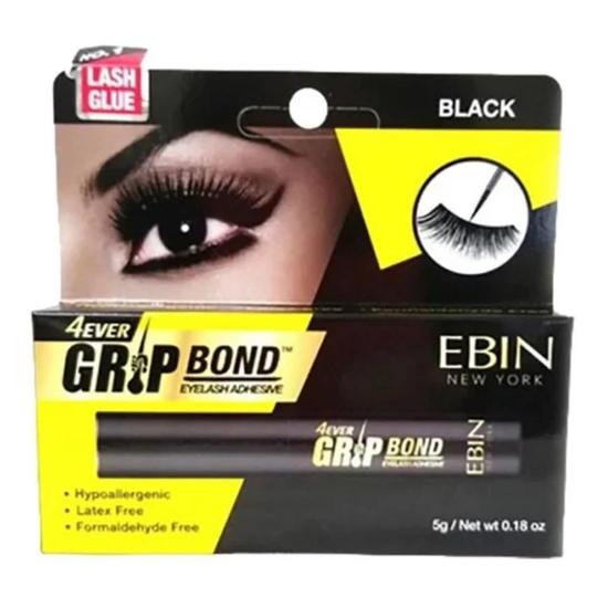 Ebin New York Grip Bond Eyelash Adhesive Black Dries Dark With Silicon Applicator 5 g / Black