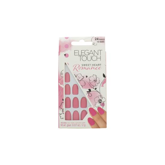 Elegant Touch Oval 24 False Nails With Glue Sweet Heart Romance