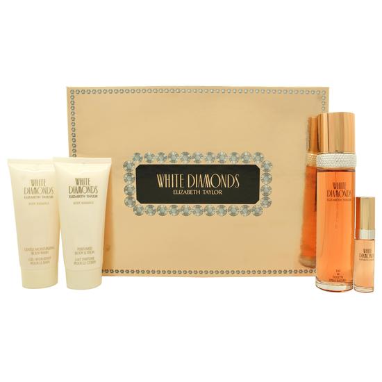 Elizabeth Taylor White Diamonds Gift Set 50ml Eau De Toilette + 50ml Body Lotion + 50ml Body Wash + 10ml Eau De Toilette