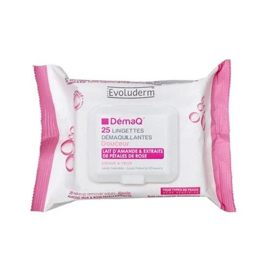 Evoluderm Makeup Remover Wipes With Almond Milk & Rose Petals 25 Wipes