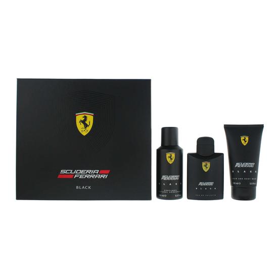Ferrari Black Eau De Toilette 125ml, Deodorant Spray 150ml + Shower Gel 150ml Gift Set For Him