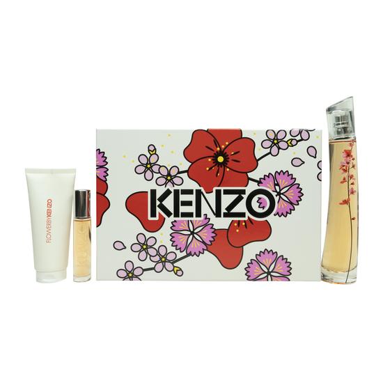 Flower By Kenzo Ikebana Sakura Gift Set 75ml Eau De Parfum + 10ml Eau De Parfum + 75ml Body Lotion