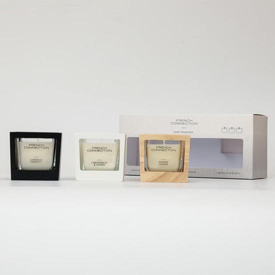 French Connection Wooden Collection Candle Trio Of Candles Gift Set 3 x 50g