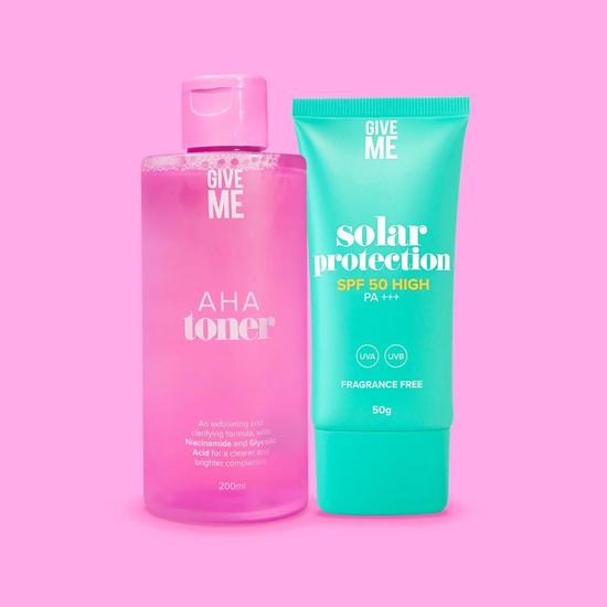 Give Me Glow & Protect AHA Glycolic Skin Tonic & Broad Spectrum SPF 50 Bundle 200ml Toner + 50g Polar Protection