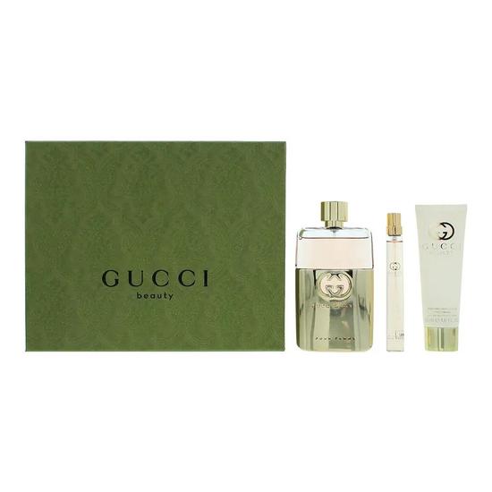 Gucci Guilty Pour Femme Eau De Parfum Women's Perfume Gift Set 90ml With Body Lotion & 10ml Eau De Parfum